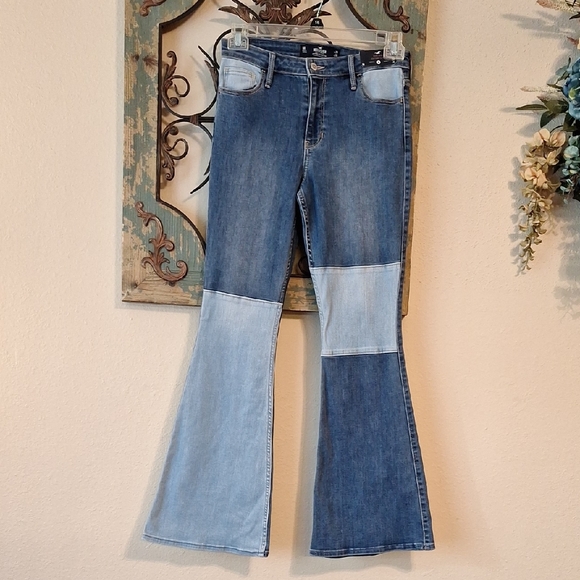 Hollister Blue Flare Patchwork Jeans Excellent Condition NWT Size 9 - Picture 6 of 14